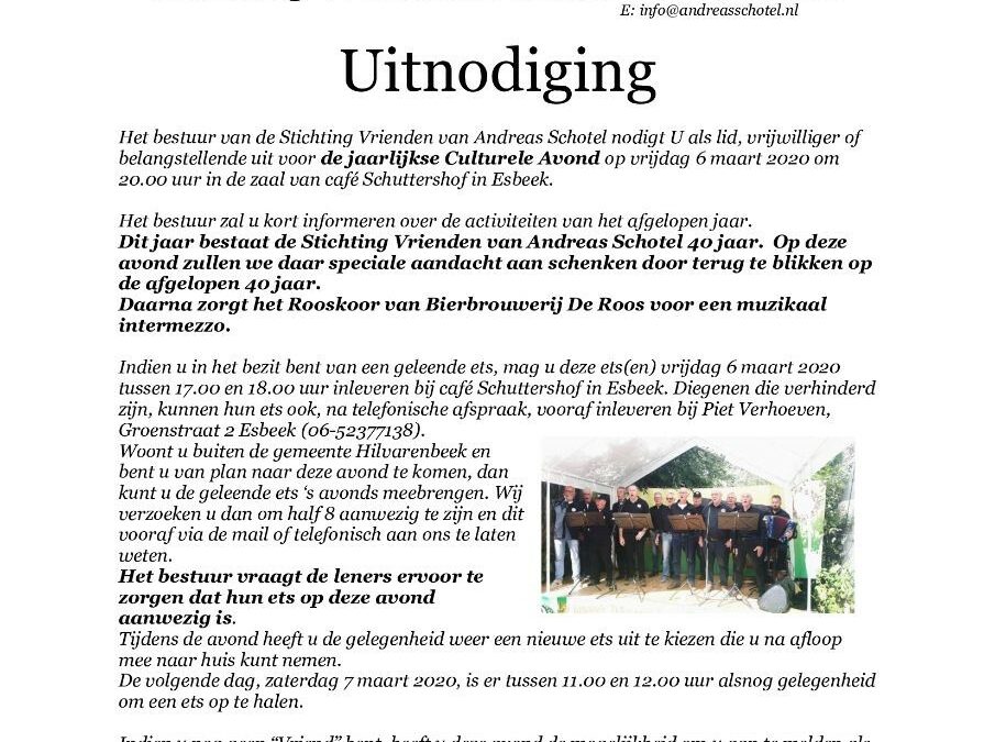 uitnodiging jaarlijkse uitleen- culturele avond