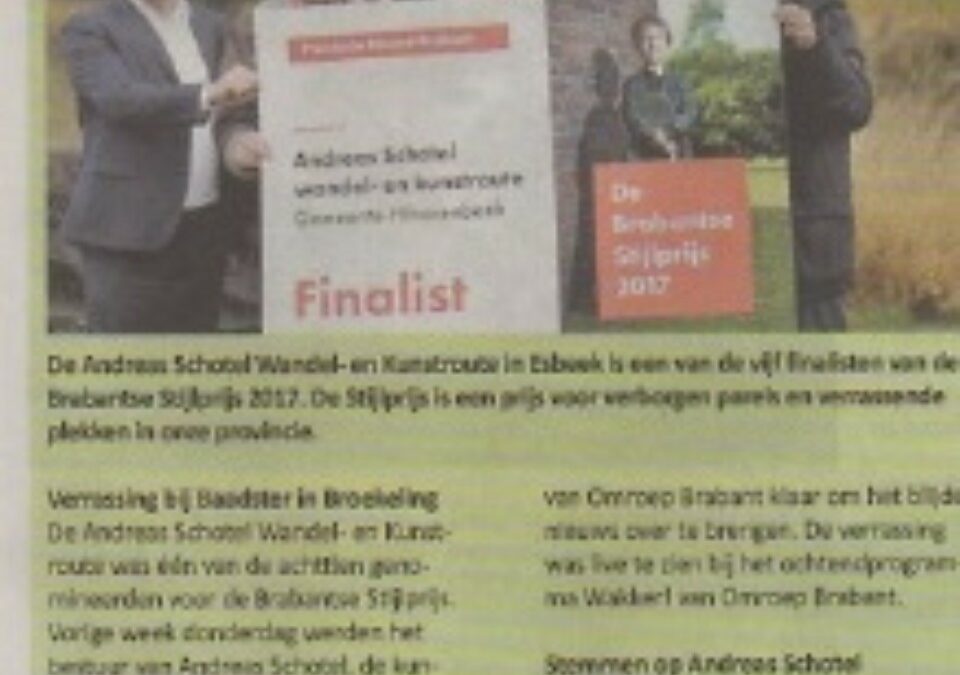 Andreas Schotel Wandel- en Kunstroute finalist Brabantse stijlprijs 2017 (Gemeentenieuws Hilverbode)